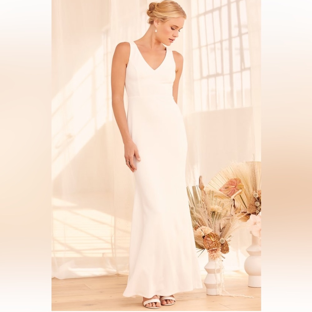 Lulus Into Your Heart White Button Back Mermaid Maxi Dress